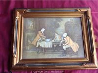 Framed print showing the full artwork with three men, table with punch bowl and goblets, and traditional wooden frame.