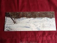 Full view of the original oil painting of a snow-covered winter landscape with trees.