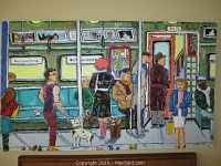 Front view of the textured subway scene painting