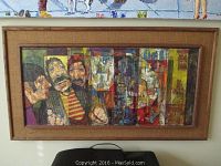 Full frontal view of signed painting and frame hanging on wall