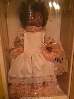 Classic Ballerina doll by Ginny in original box, lace dress and apron, dark curly hair, detached arms