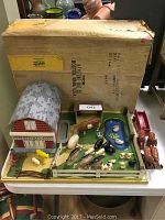Overall assembled play set with barn, base, animals and original box
