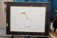 Framed stylized bird print attributed to Benjamin Chee Chee, signed and dated 1975, showing full framed artwork.