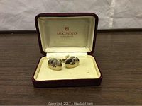 Pair of men’s cufflinks with Masonic Lodge symbol, in Mikimoto box, showing overall condition and packaging