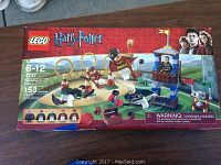 Photo showing front of LEGO Harry Potter Quidditch Match box, includes set details and imagery of included pieces and characters.