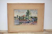 Photo showing the framed watercolor painting in full