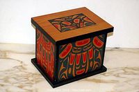 Angled view showing front and right side panels and lid