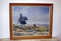 Full frontal view of painting in wooden frame