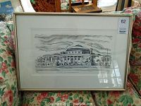 Full view of framed print showing Convocation and Simcoe Halls with matting and frame.