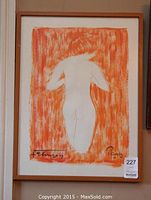 Full view of framed watercolor nude painting