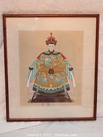 Full view of framed watercolor on silk showing composition and frame