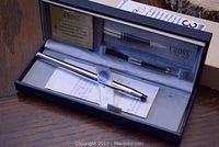 Silver Cross pen in presentation box with ink cartridge box and instruction leaflet