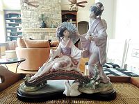 Full front view of Lladro figurine on wooden base