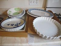Quiche and tart plates, Pfaltzgraff and Emile Henry trays, Pampered Chef baking sheet