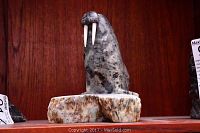 Front view of soapstone walrus carving