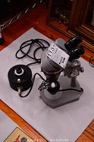 Overall view of microscope with external lamp and power cable