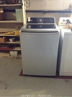 Front view of washer showing control panel and lid closed