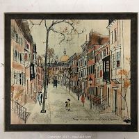 Full view of the framed art print showing the street scene with the State House dome in the background.