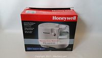 Front view of Honeywell humidifier box showing product image and branding