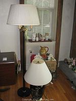 Full view of both lamps in living room setting, showing size and environment