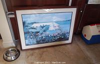 Framed print titled 'Country Store II' landscape scene in a wooden frame with matting, 29x35 inches.