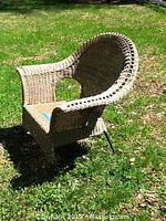 Wicker armchair on grass showing side angle and overall shape