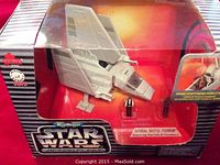 Front view of unopened Star Wars Action Fleet Imperial Shuttle Tydirium box with figures visible inside.