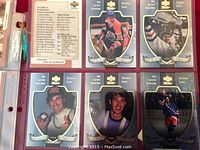 Front and back of specialty Wayne Gretzky cards showing player images and statistics.