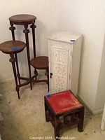 Three-tiered wooden telephone table viewed from another angle