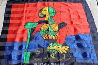 Picasso-themed scarf with abstract art in bright colors