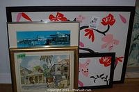 All five framed prints arranged together, showing various shapes and sizes