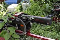 Side view of splitter beam showing LS275 branding and hydraulic cylinder