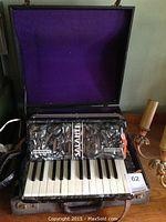 Overall view of the Salanti accordion resting in its open lined hard case.