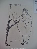 Full view of lithograph showing two figures and edition marking