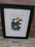 Framed Native Art print titled "The Loon" by Roy Thomas, showing the full artwork in black frame.