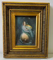 Frontal view of the gilt framed art print showing the detailed bubble pouring scene and frame design.