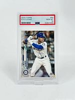 Front of the 2020 Topps Kyle Lewis baseball card graded PSA 10 showing Kyle Lewis in a batting stance wearing a Mariners uniform.