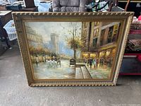Front view of framed painting showing artwork and frame detail