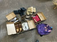 Group shot backpack with seven pairs footwear