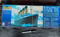 Photo of the complete Titanic plastic model kit box by Revell Monogram showing the packaging artwork and product details