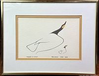Framed art print showing complete artwork titled 'Mother & Child' by Benjamin Chee Chee, featuring two stylized birds in black and tan on white paper.