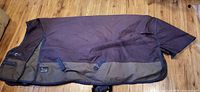 Maximum Rainsheet navy-grey turnout laid flat showing exterior, straps and buckles