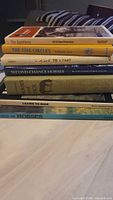 Stack of seven horse books showing spines and titles