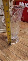 pressed glass tulip-rim vase with height measurement