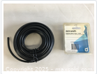 16 AWG 2-conductor black PVC insulated wire and box for 4 Dick Smith solderless male TV plugs, showing wire thickness and plug packaging