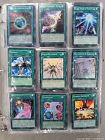 Page of the binder with 9 Magic The Gathering spell cards, showing cards like Sacred Serpent's Wake, Salvage, Scarlet Security.
