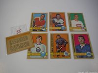 Six 1972 OPC hockey cards displayed, featuring Ross Lonsberry, Tracy Pratt, Gilles Marotte, Jim Lorentz, Rod Gilbert, Dave Balon.