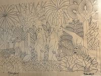 Full unobstructed view of the framed print depicting Adam and Eve in jungle setting