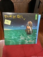 Front cover of David Lee Roth Crazy From the Heat vinyl LP with David Lee Roth in the water and album title in stylized yellow text.