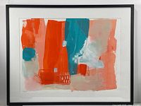 Full view of framed abstract painting showing overall composition and black frame